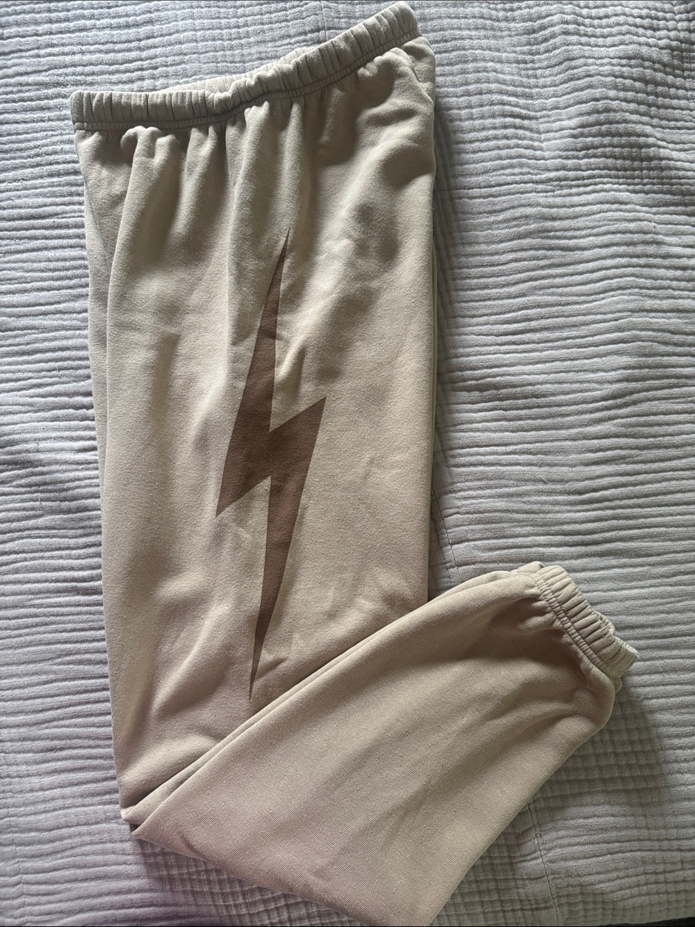 Aviator Nation Beige Lightning Bolt Sweatpants